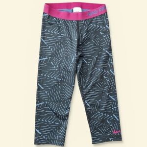 NIKE WOMEN’S MEDIUM Pro Dri-FIT Capri Leggings Gray Blue Pink Abstract ✨